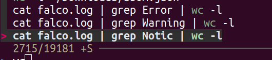 Copie d'écran avec des commandes qui comptes les items en fonction du niveau de log